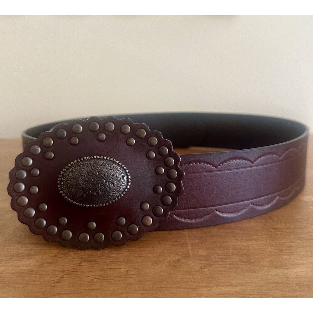 Lucky Brand Leather Belt XL Vintage With Beaded Belt Buckle Detailing